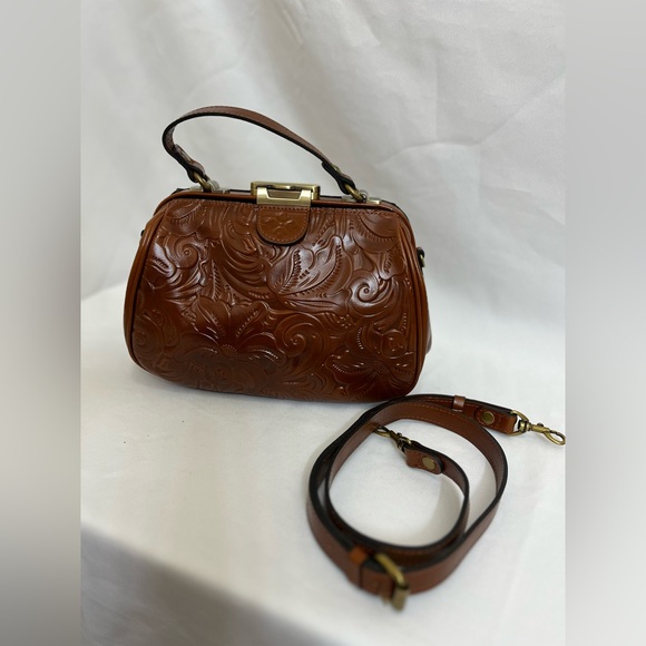 Patricia Nash Brown Gracchi Frame Tooled Leather Satchel Crossbody Bag STUNNING! - Picture 6 of 11
